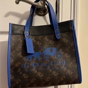 Coach Brown and Blue LeatherTote  With Horse and Carriage